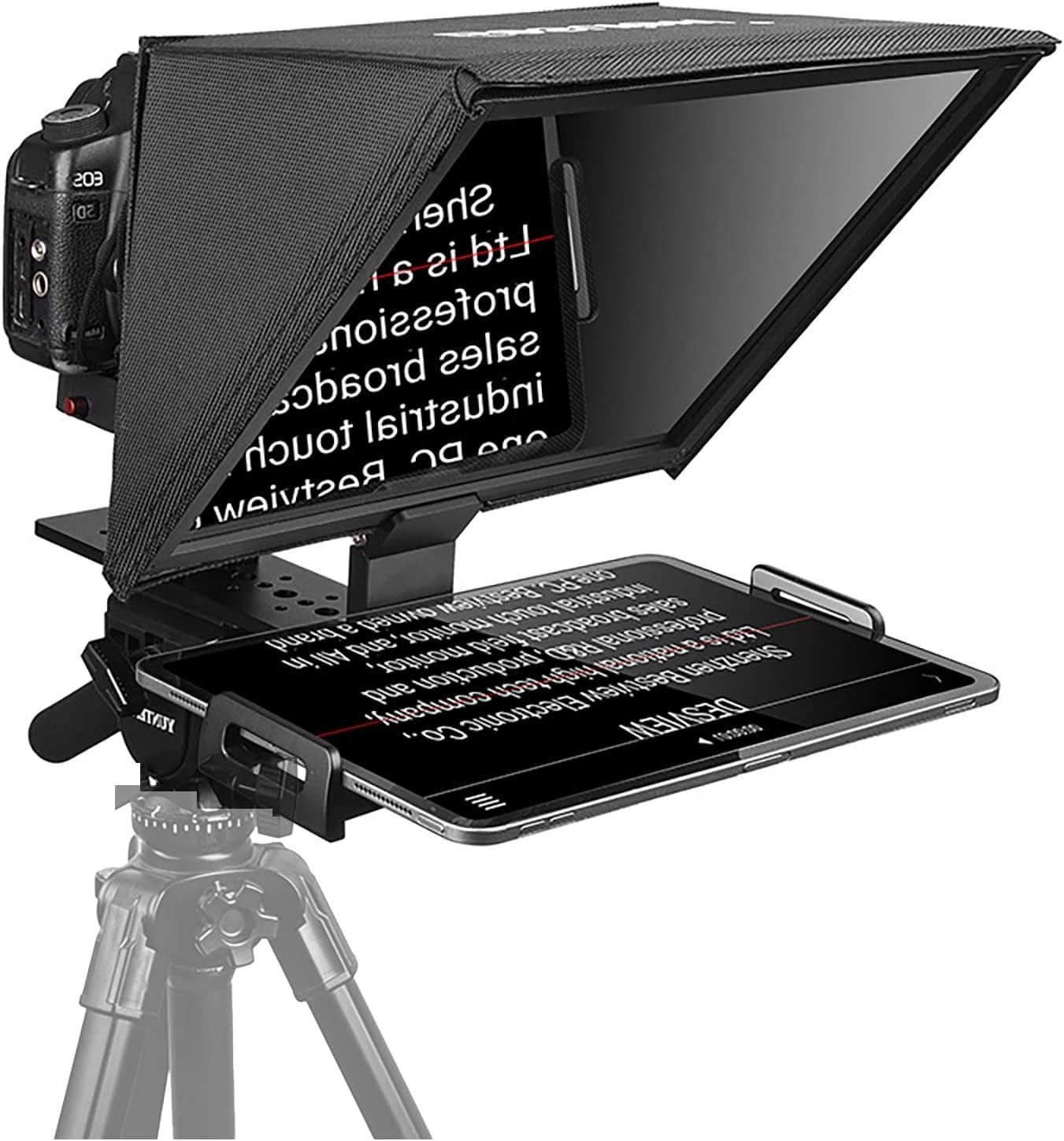Liftable Metal Teleprompter Kit with Remote Control for 12" Tablet Smartphone DSLR Camera Support Wide Angle Camcorder for Studio Make Videos and