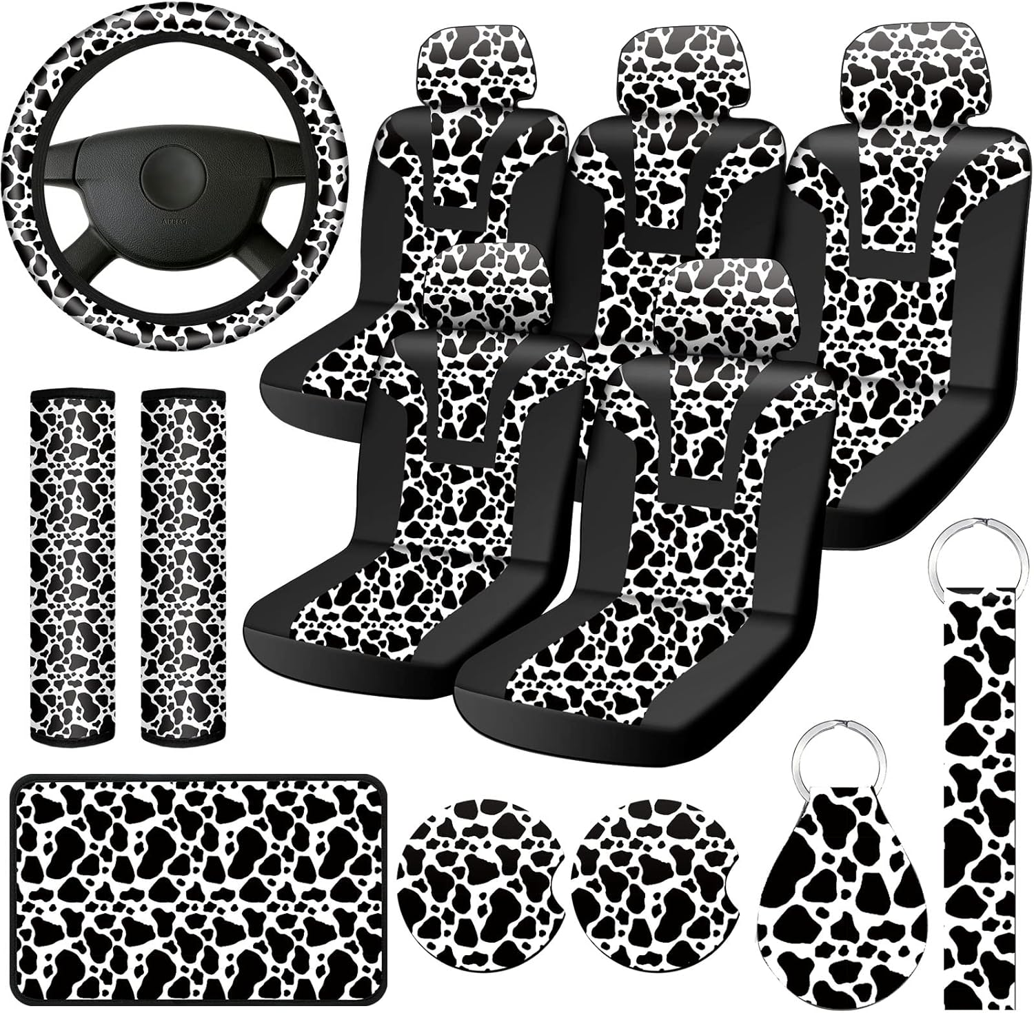 17 Pieces Cow Print Car Accessories Set