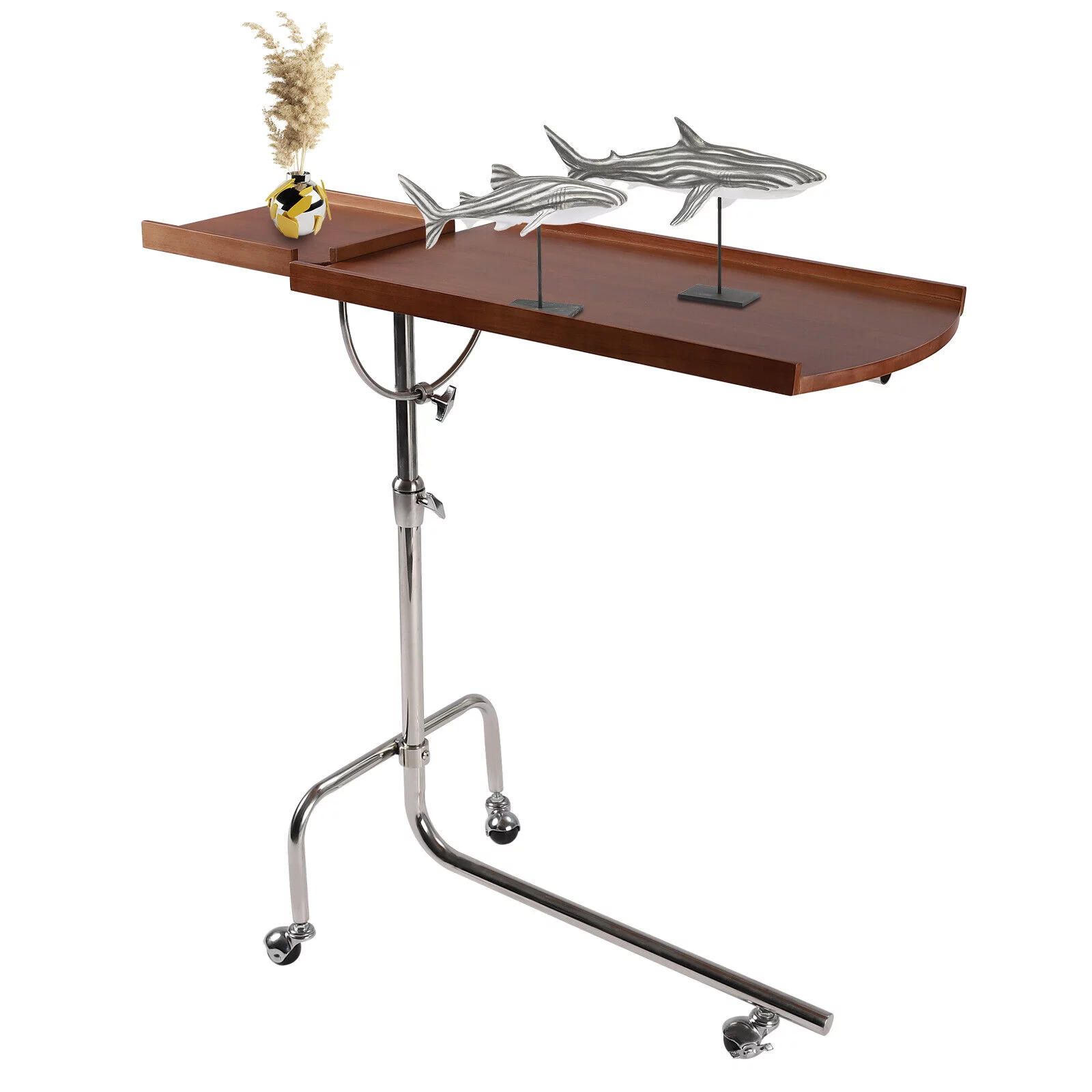 Miumaeov Swivel TV Tray Table C Shape Couch Sofa Table Tray Table Height & Tabletop Adjustable Solid Wood Oversized Table Laptop Desk End Table for