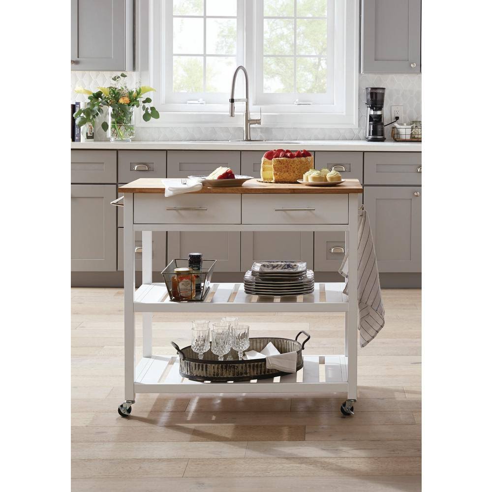 StyleWell Glenville White Double Kitchen Cart