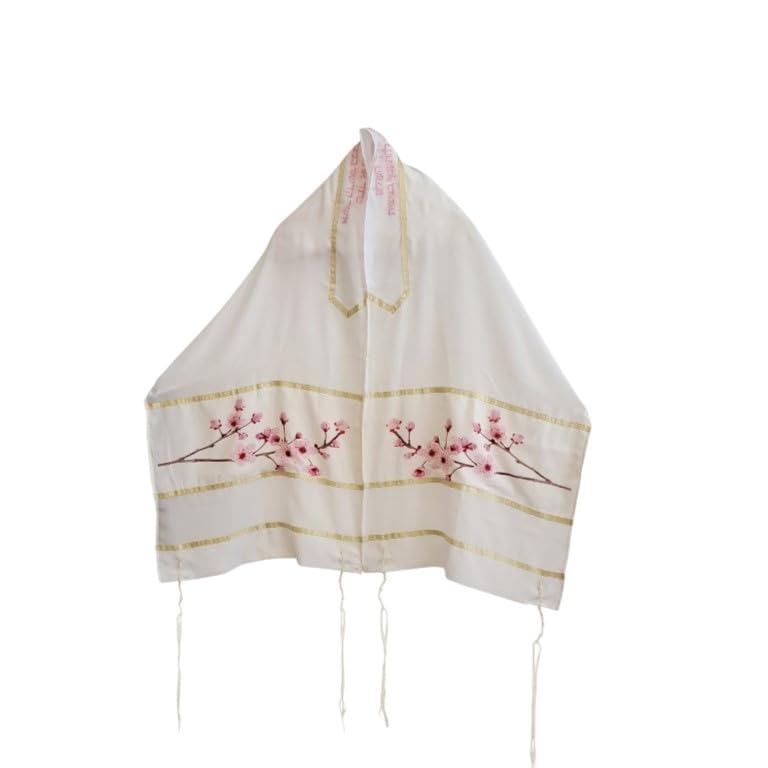 Personalized Silk Tallit, Cherry Blossom Bat Mitzvah Tallit, Women's Tallit Prayer Shawl 20 inches by 72 inches, Girls Tallit from Israel