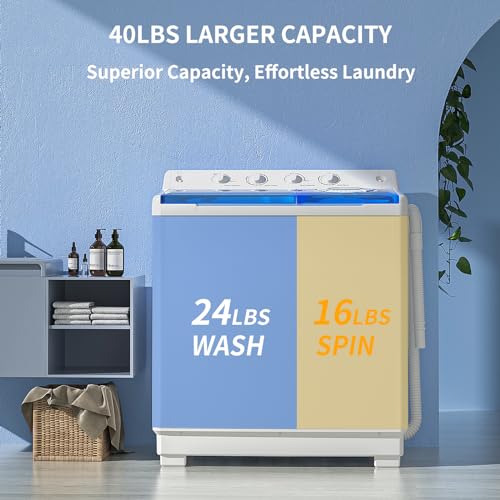 Zynkez Portable Washing Machine, Compact Twin Tub Laundry Washer, Semi-Automatic Washer and Spinner Combo for Apartments, Dorms, RVs