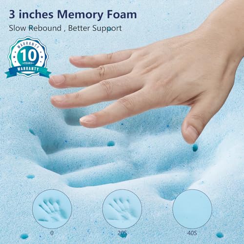 Memory Foam Mattress Topper - 3 Inch Gel Mattress Pad for Pressure Relief, Premium Soft Cooling Sleep Bed Topper