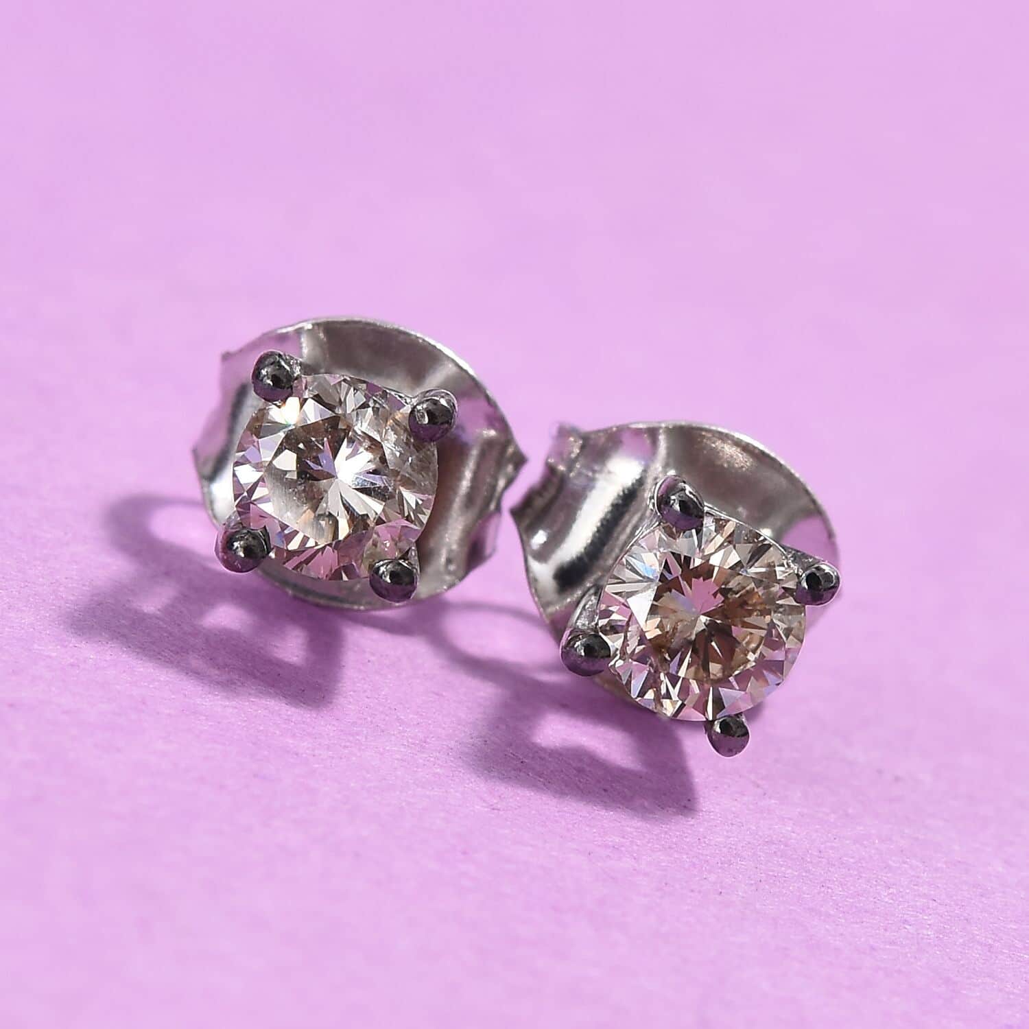 SHOP LC 925 Sterling Silver Platinum Plated Round Champagne Diamond Stud Solitaire Earrings for Women Jewelry Birthday Gifts for Women Ct 0.5 I3
