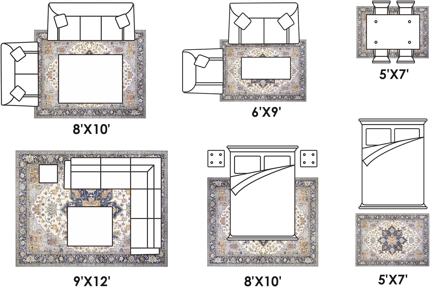Large Area Rug for Living Room 9x12