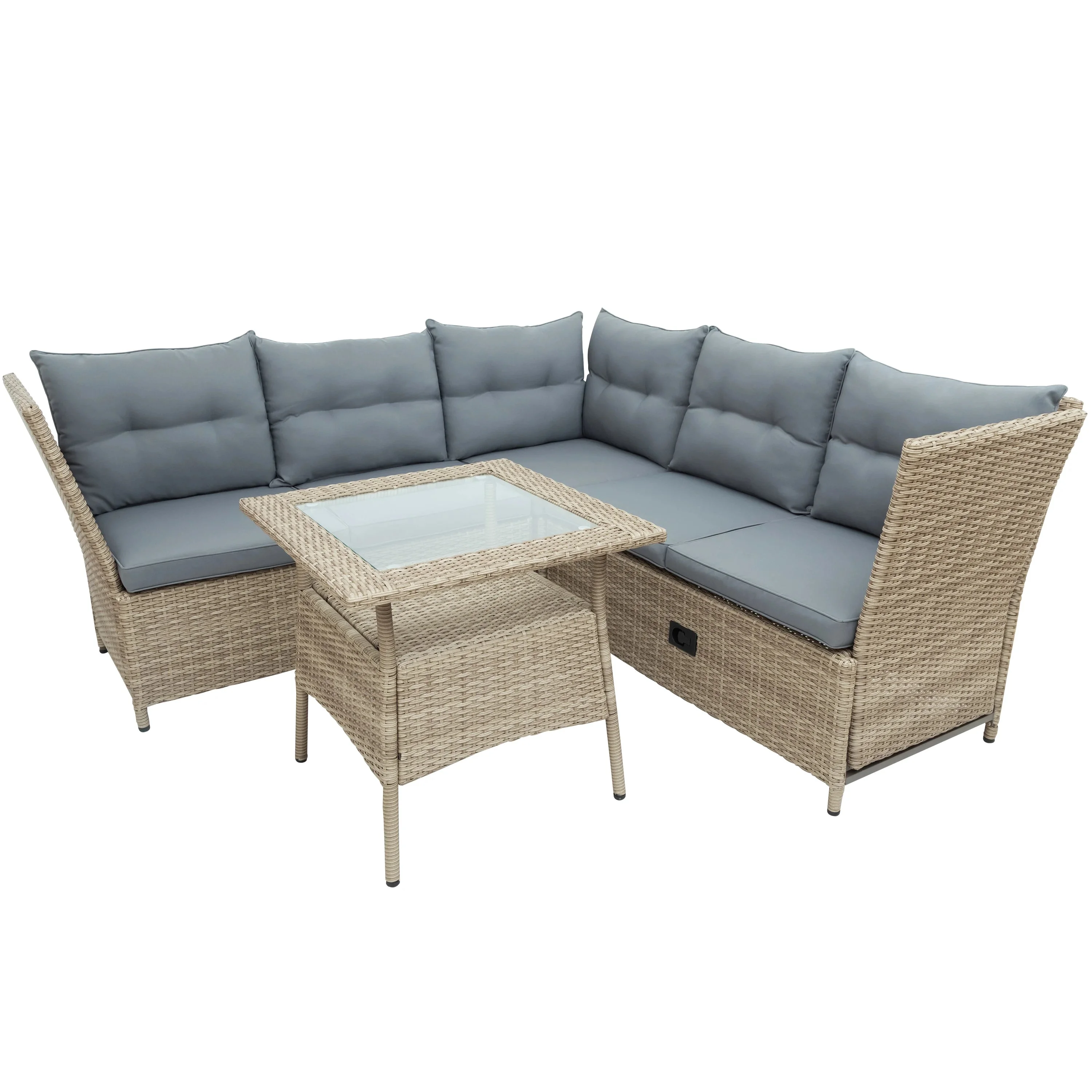 Outdoor Patio 4-Piece All Weather PE Wicker Rattan Sofa Outdoor Furniture Set with Adjustable Backs for Backyard, Poolside, Gray