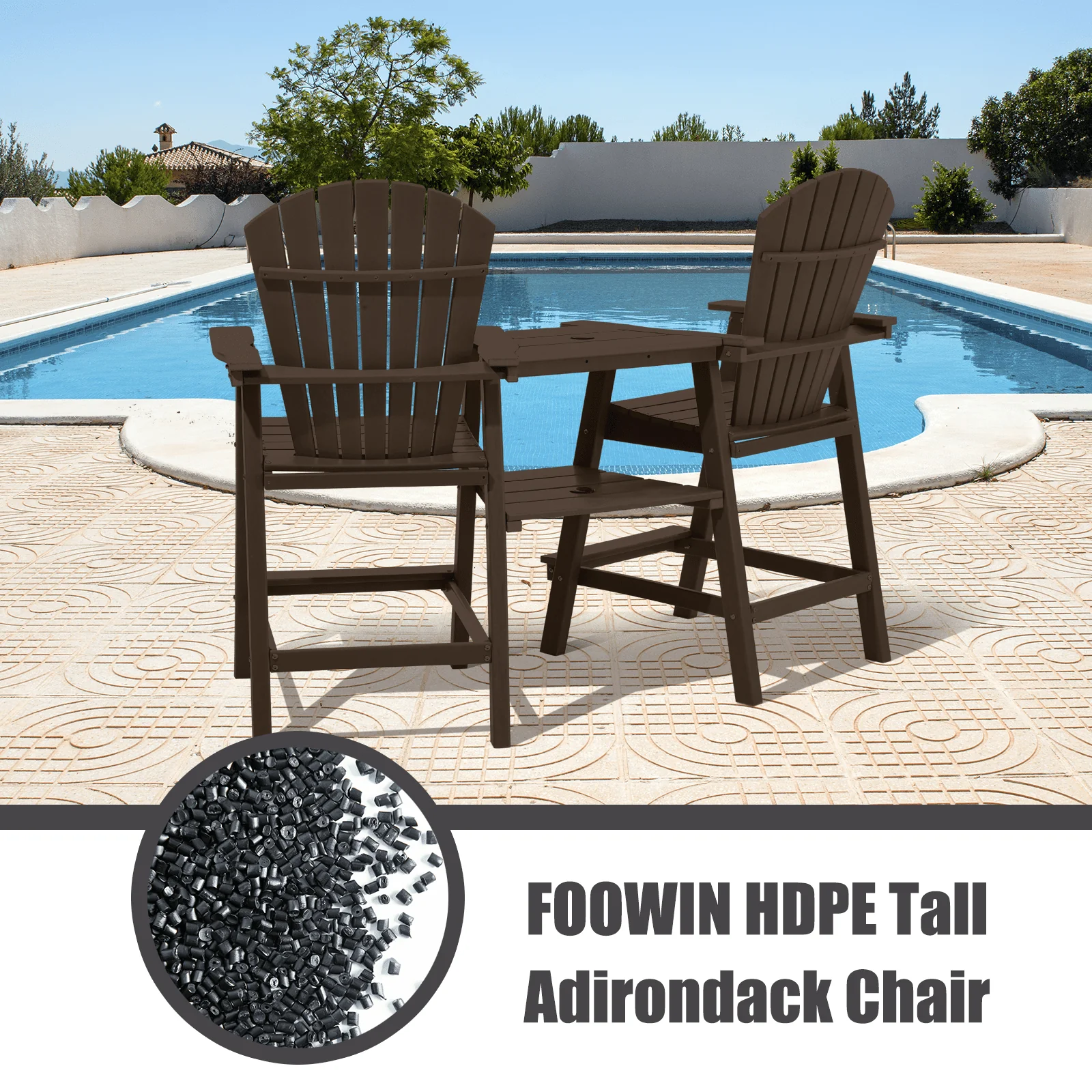 Tall Adirondack Chairs Set of 2 .Outdoor Adirondack Barstools with Double Connecting Tray Patio Stools Weather Resistant for Outdoor Deck Lawn Pool