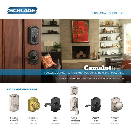 Schlage BE468CAM605 Lock Company Connect Camelot Touchscreen Deadbolt, Bright Brass