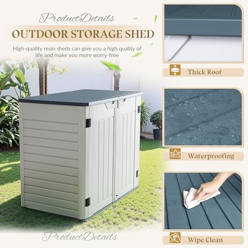 Greesum Outdoor Horizontal Resin Storage Sheds 34 Cu. Ft. Weather Resistant Resin Tool Shed, Extra Large Capacity Weather Resistant Box for Bike