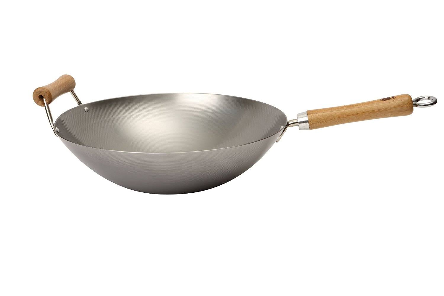 School of Wok - 14 inch/36cm Carbon Steel Wok, Brown
