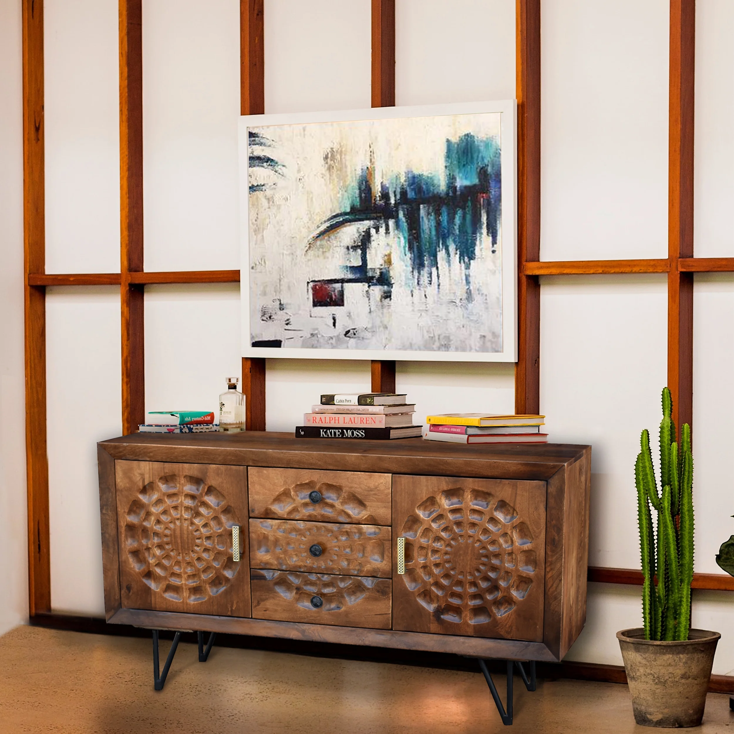 Aztec Recycled Mango Wood Buffet with 3 Drawers and 2 Doors