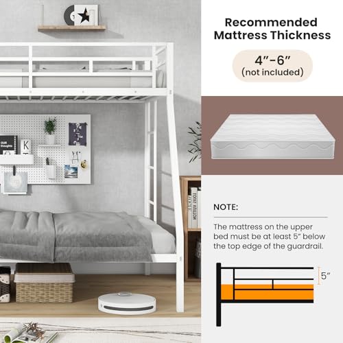 KOMFOTT Twin Over Full Bunk Bed with Trundle, Heavy-Duty Metal Bunk Bed Frame with Guardrail & 2 Ladders, Space-Saving Bunk Bed for Kids/Teens/Adults