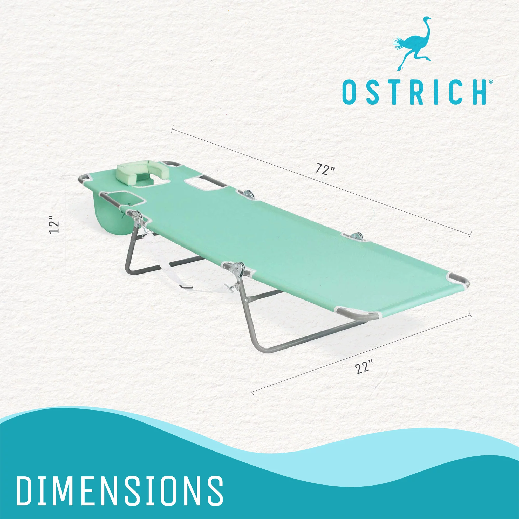 Ostrich Chaise Sunbathing Poolside Beach Chair w/Recliner Pool Chair, Teal