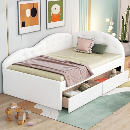 Velvet Upholstered Daybed, Twin Size Modern Sofa Bed Day Bed Frame with Button Tufted and Double Storage Drawers for Bedroom, Living Room, Guestroom