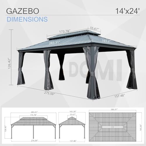 Domi 10’ x 10’ Hardtop Gazebo Metal Frame Canopy with Netting & Curtains