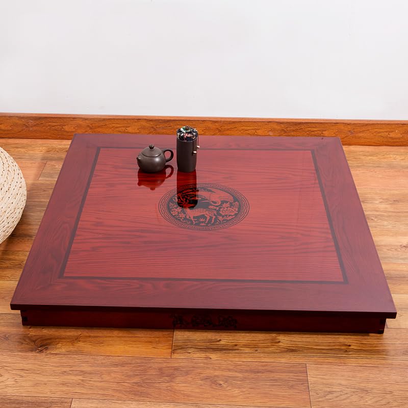 DAMEDAI Square 80X80cm Korean Floor Table Folding Legs Luxury Antique Home Furniture Table for Dining Traditional Korean Low Table (Red Brown A)