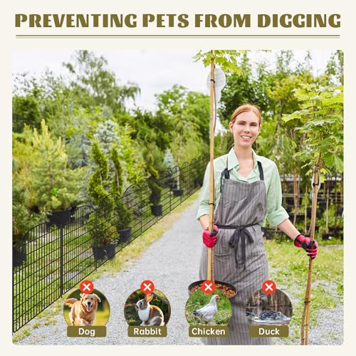 16 Panels No Dig Garden Fence with Gate, 32in x 38.6ft Decorative Dog Fence Outdoor for Yard