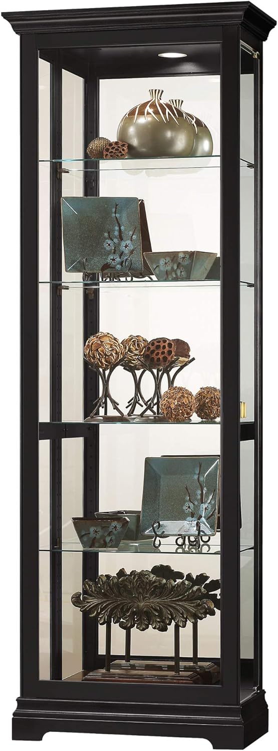 Howard Miller Brantley II Curio Cabinet 680-672 – Black Satin Finish, Vertical Home Decor, Four Glass Shelves, Five Level Display Case