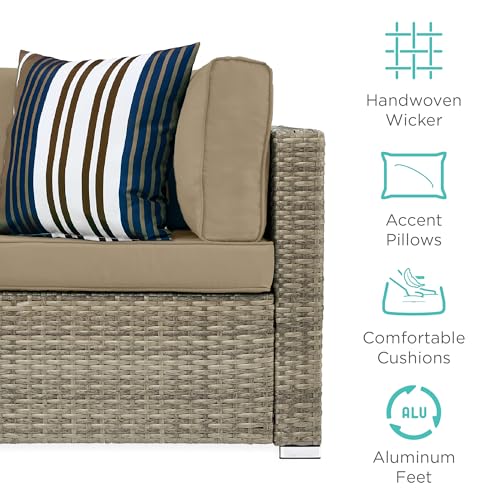 Best Choice Products 7-Piece Modular Outdoor Sectional Wicker Patio Conversation Set w/ 2 Pillows, Coffee Table, Cover Included - Gray/Navy