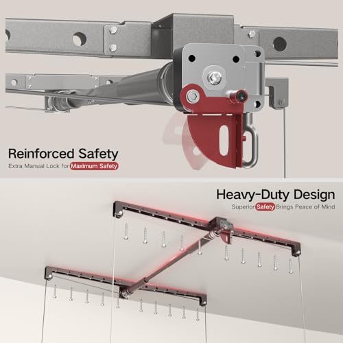 Overhead Garage Storage Rack, Heavy-duty 4x4 FT Ceiling Storage Racks with Safety Lock