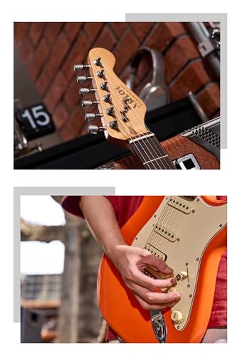 AKLOT Stryde Electric Guitar with Coil-Split: Roasted Maple Neck, Flame Maple Graphic Top, HSS Ceramic Pickups, Beginner Guitar Kit with 10W Amp