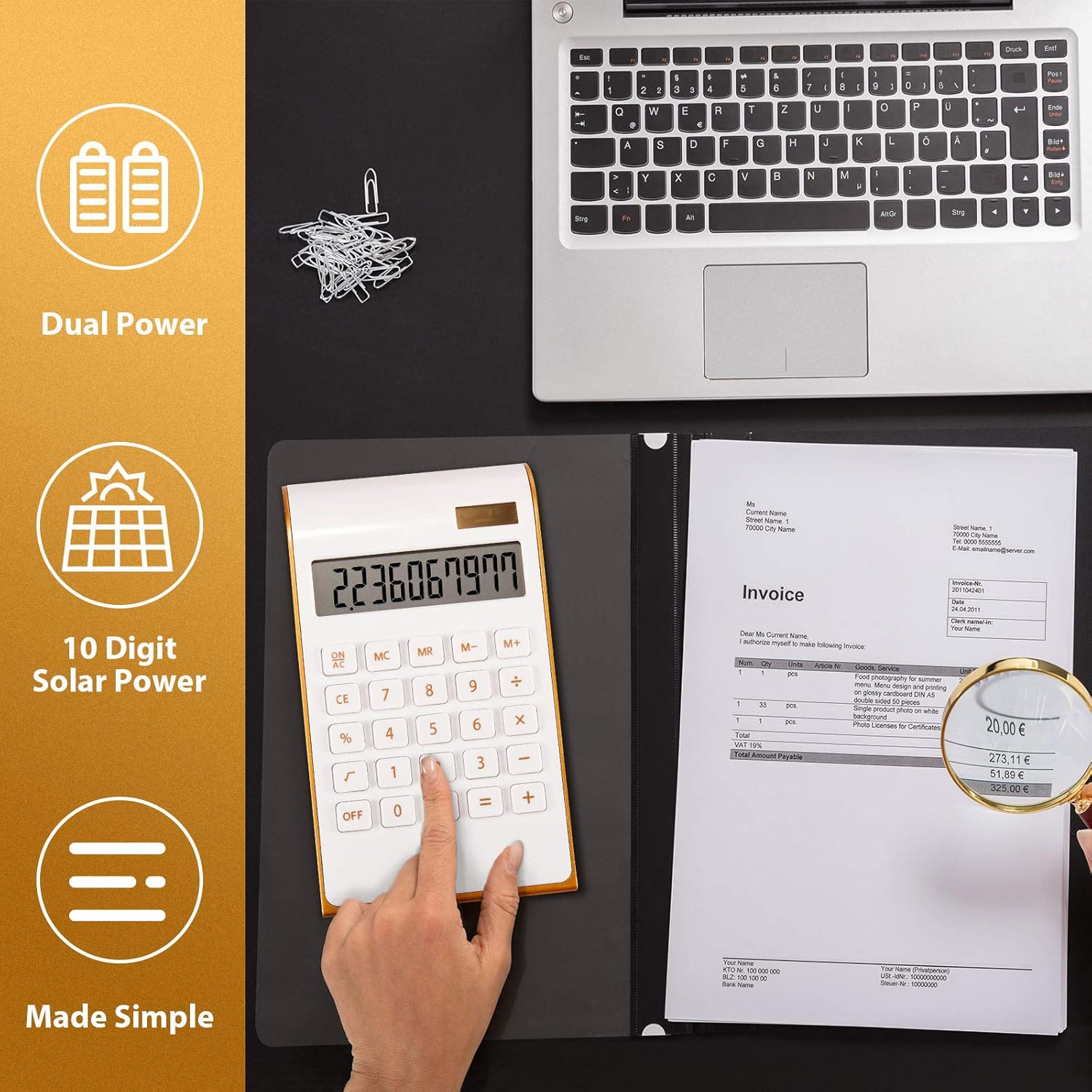 2 Pieces Office Home Calculator Solar Power Calculator Slim Elegant Design Solar Calculator Dual Powered Desktop Calculator Tilted LCD Display for