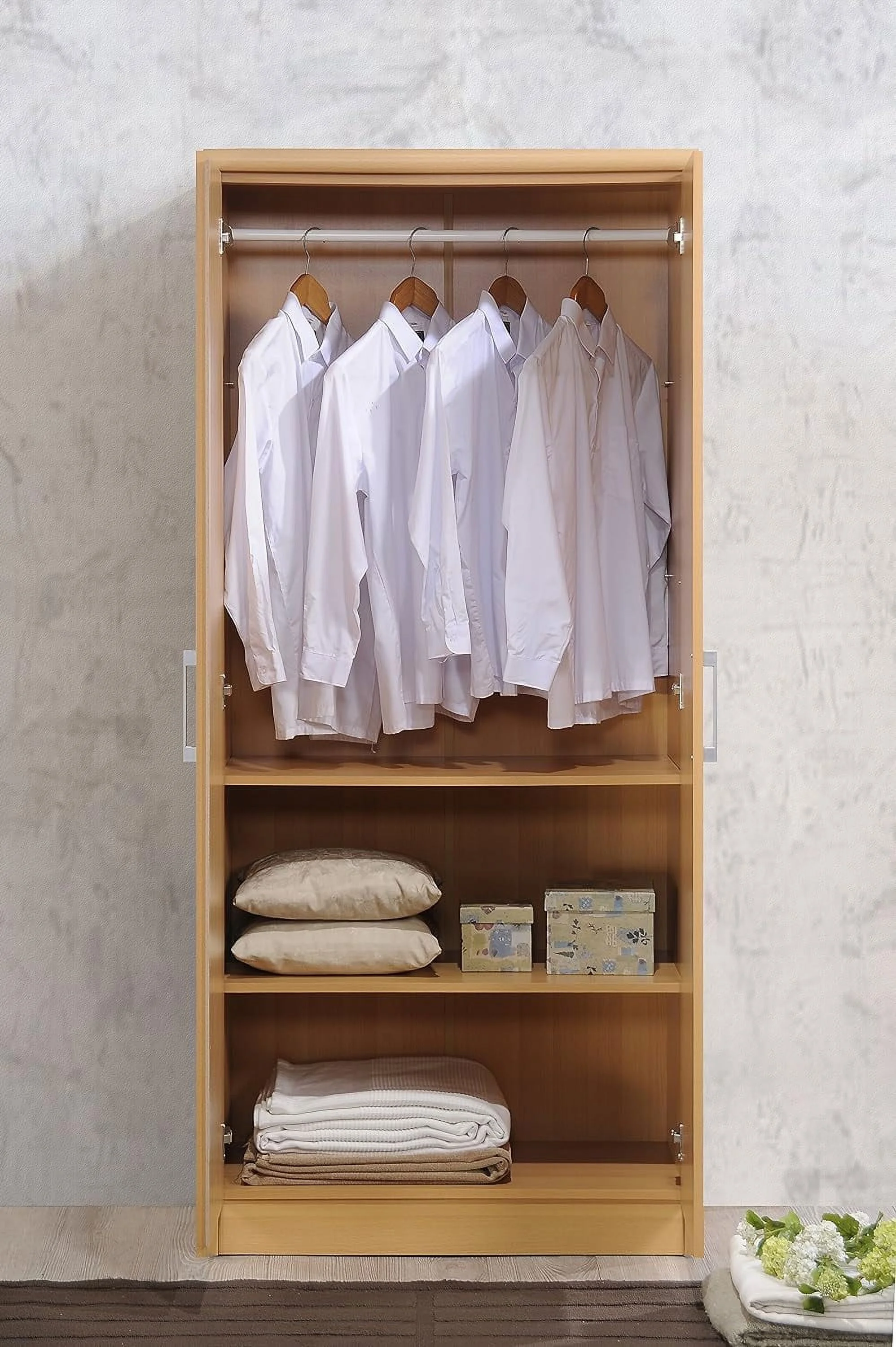IMPORT 2 Door Wardrobe With Adjustable/Removable Shelves & Hanging Rod, Beech
