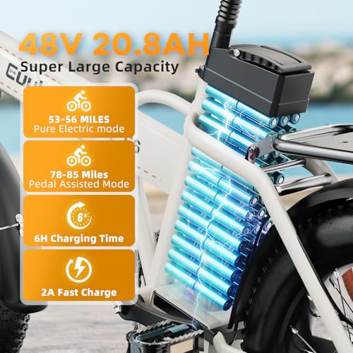1000W Folding Electric Bike,48V 20AH Removable Battery E Bike,30+MPH,80 Miles Max Range Electric Bike for Adults,20" Fat Tire Foldable ebike