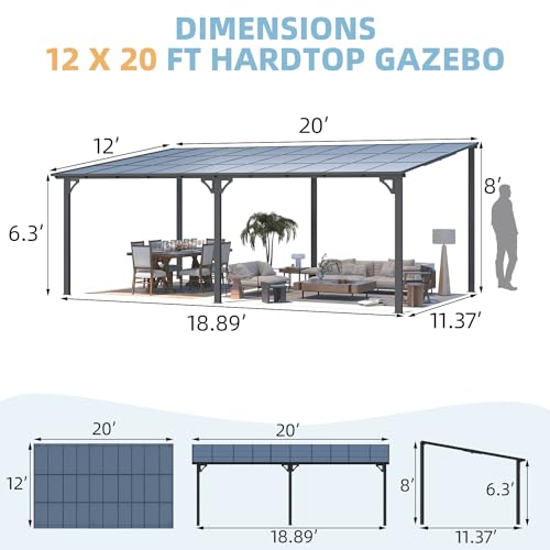 AECOJOY 10&rsquo; x 10&rsquo; Gazebo, Wall Mounted Gazebos Pergola on Clearance, Outdoor Patio Lean to Gazebo Awnings for Deck, Porch
