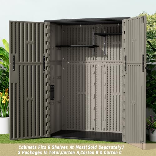 KINYING Outdoor Vertical Storage Shed,57 Cu.ft Outdoor Storage Cabinet Waterproof,Resin Sheds & Outdoor Storage Clearance for Garden,Patio,Backyard