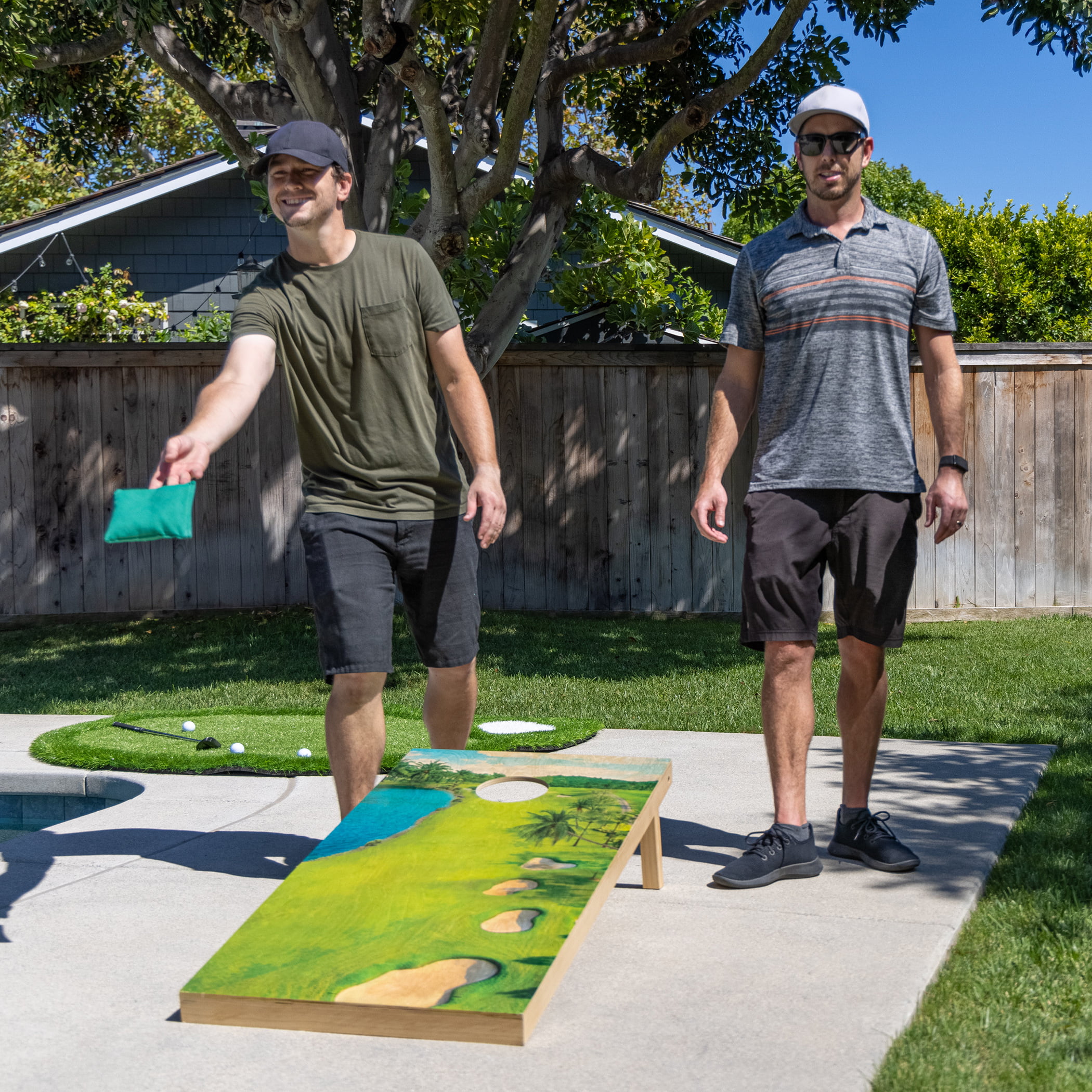 GoSports 4'x2' Regulation Size Premium Wood Cornhole Set - Golf Themed Design