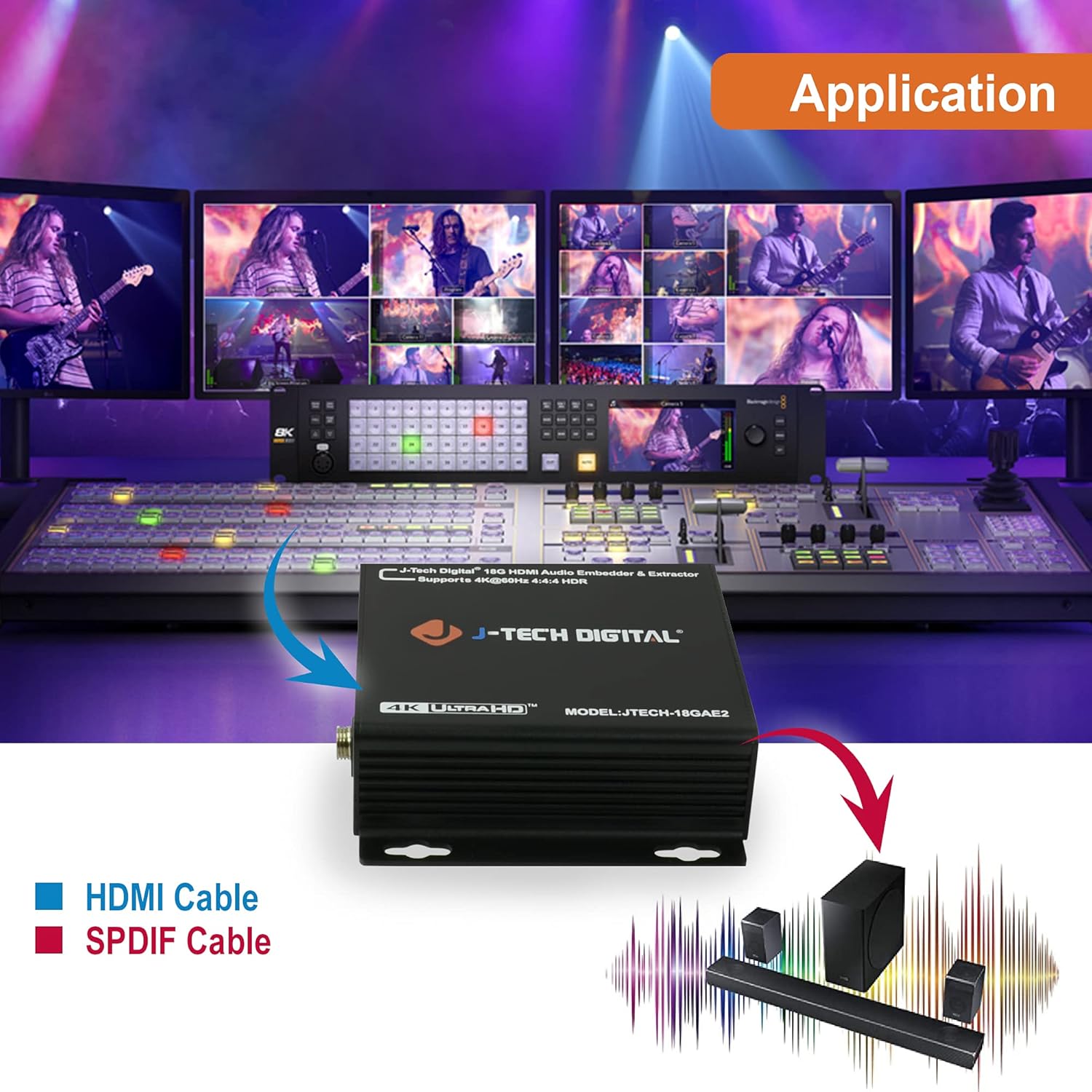 J-Tech Digital HDMI 4K 60HZ HDMI Audio Extractor with Audio Embedder Optical SPDIF + 3.5MM Output Supports HDMI 2.0, 18Gpbs Bandwidth, HDCP 2.2