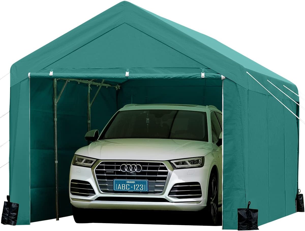 Finfree 10 x 20 ft Carport Heavy Duty Car Canopy W/ Removable Sidewalls and Doors and 4 sandbags, Garage Shelter for Outdoor Party, Birthday, Garden