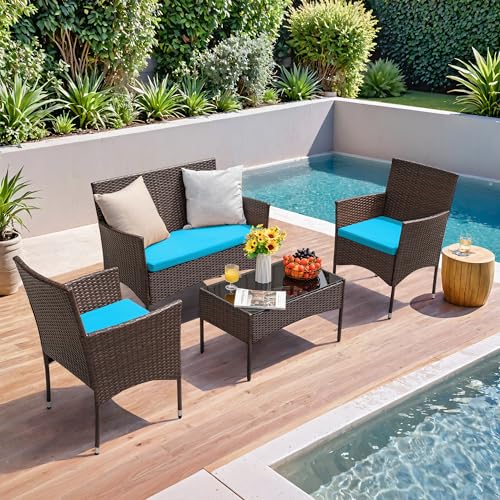 Homall 4 Pieces Outdoor Patio Furniture Sets Rattan Chair Wicker Set