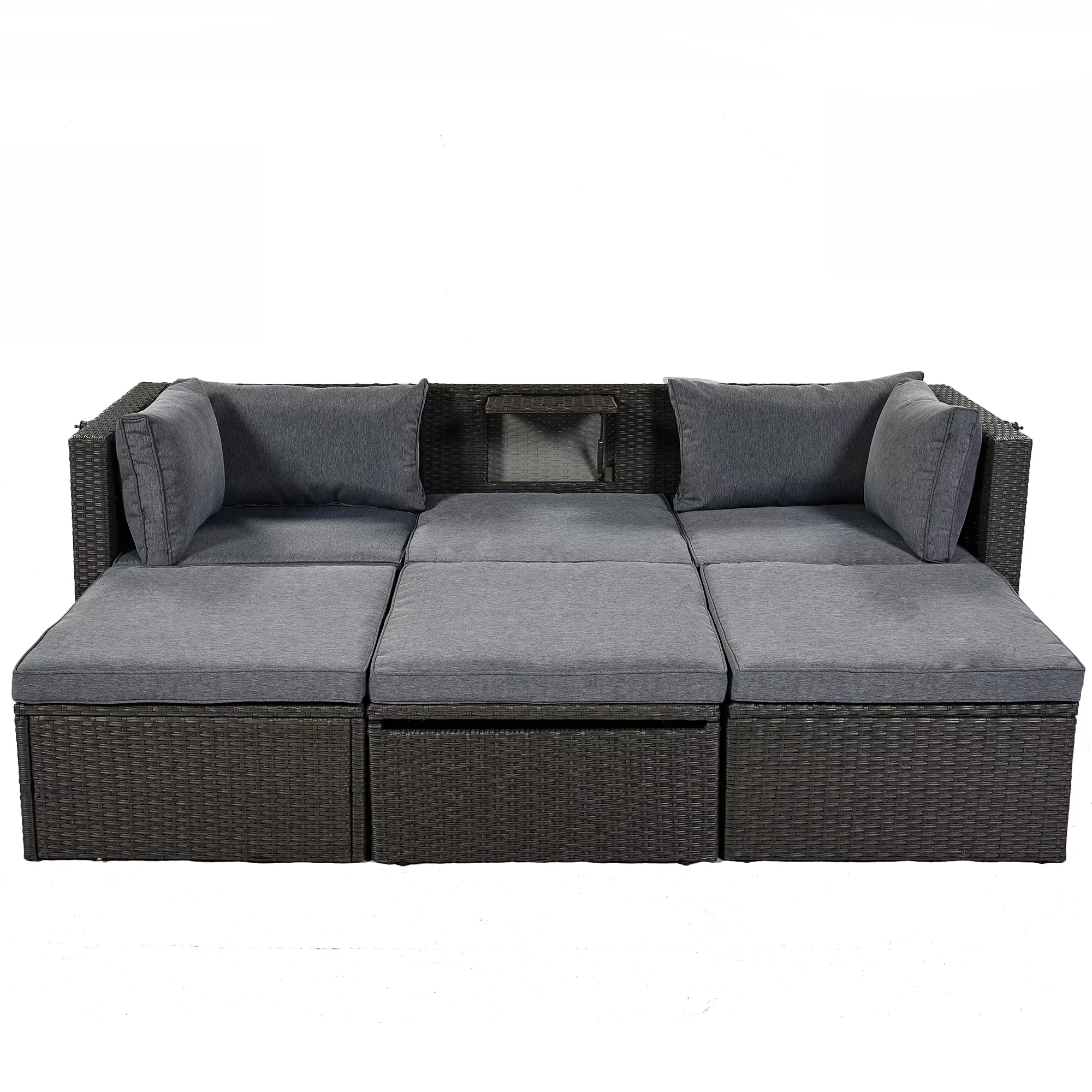 Outdoor Patio Rectangle Daybed with Retractable Canopy, Wicker Furniture Sectional Seating with Washable Cushions, Backyard, Porch