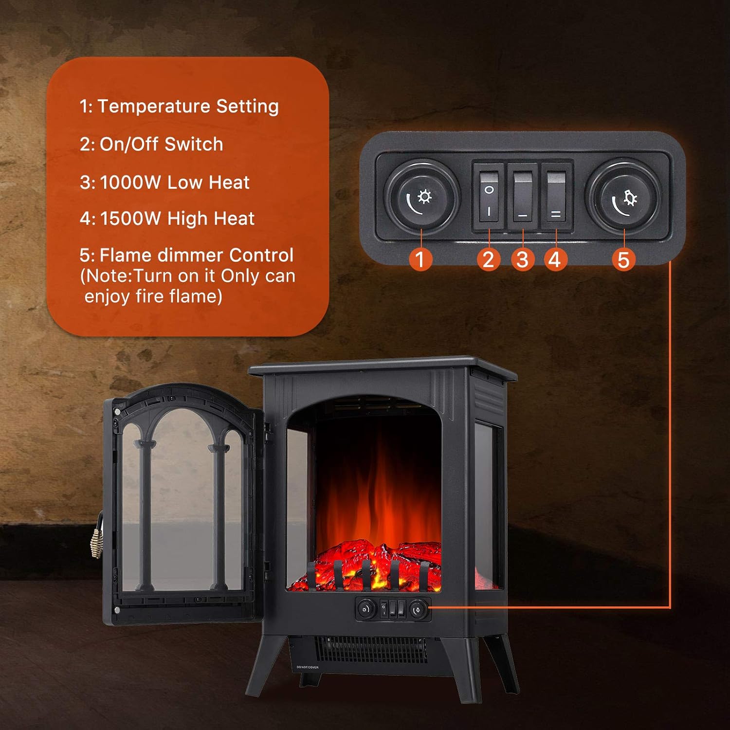 Antarctic Star 3D Infrared Electric Fireplace Stove, Freestanding Fireplace Heater Adjustable Brightness,Portable,Thermostat,Overheating Protection
