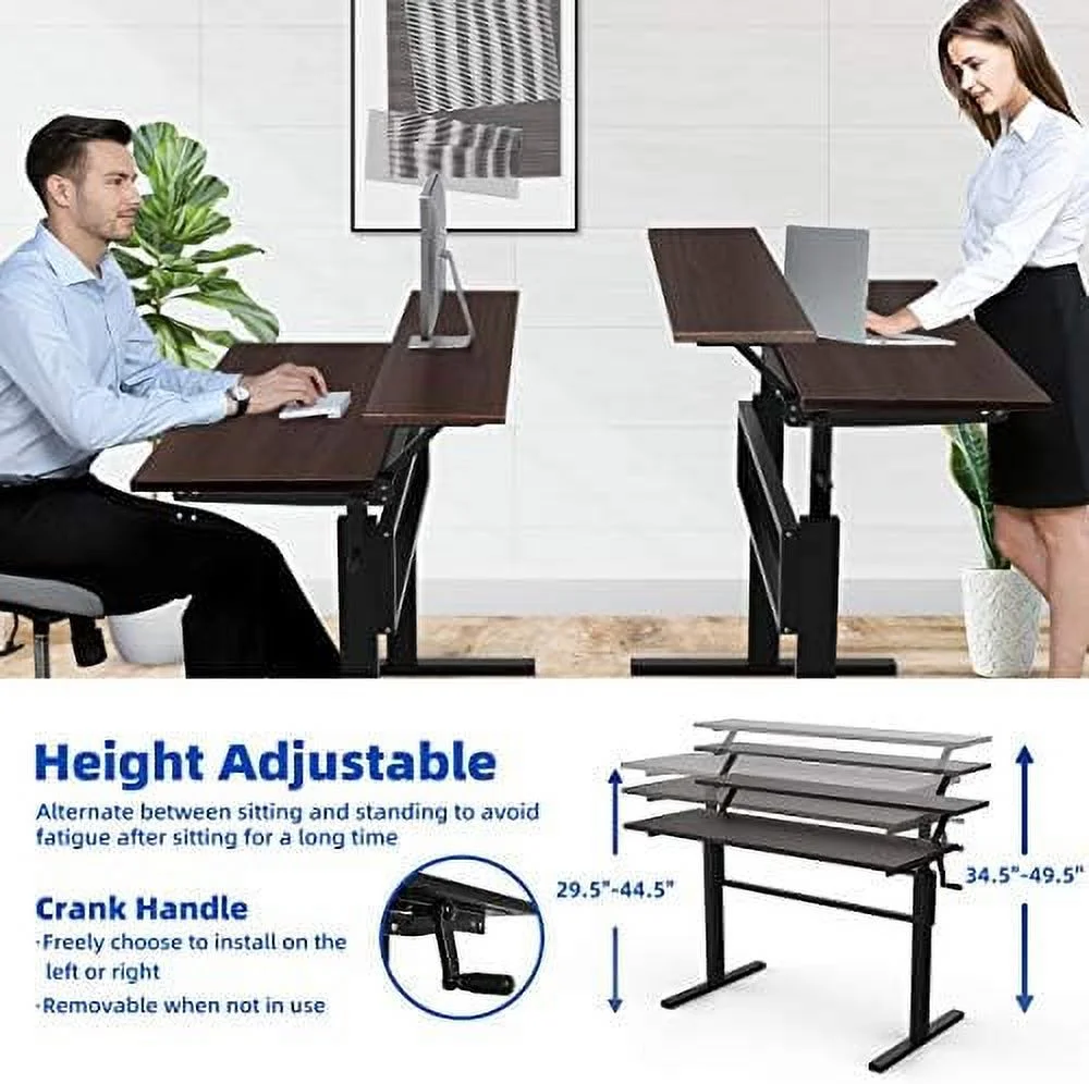 HJZBNONE Standing Desk  2-Tier Height Adjustable Sit to Standing Desk  Computer Desk Workstation with Monitor Stand &amp