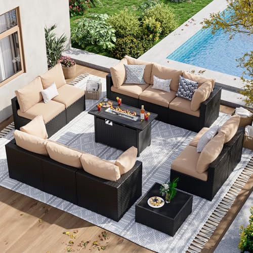 Aoxun 7 Piece Patio Furniture Set Wicker Rattan Patio Sectional Sofa Set Outdoor Seating Furniture with Thickened Cushion, Grey