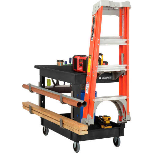 Industrial Service u0026 Utility Cart, Plastic 2 Tray Black Shelf, 44 x 25-1/2, 5 inch Rubber Casters 800334