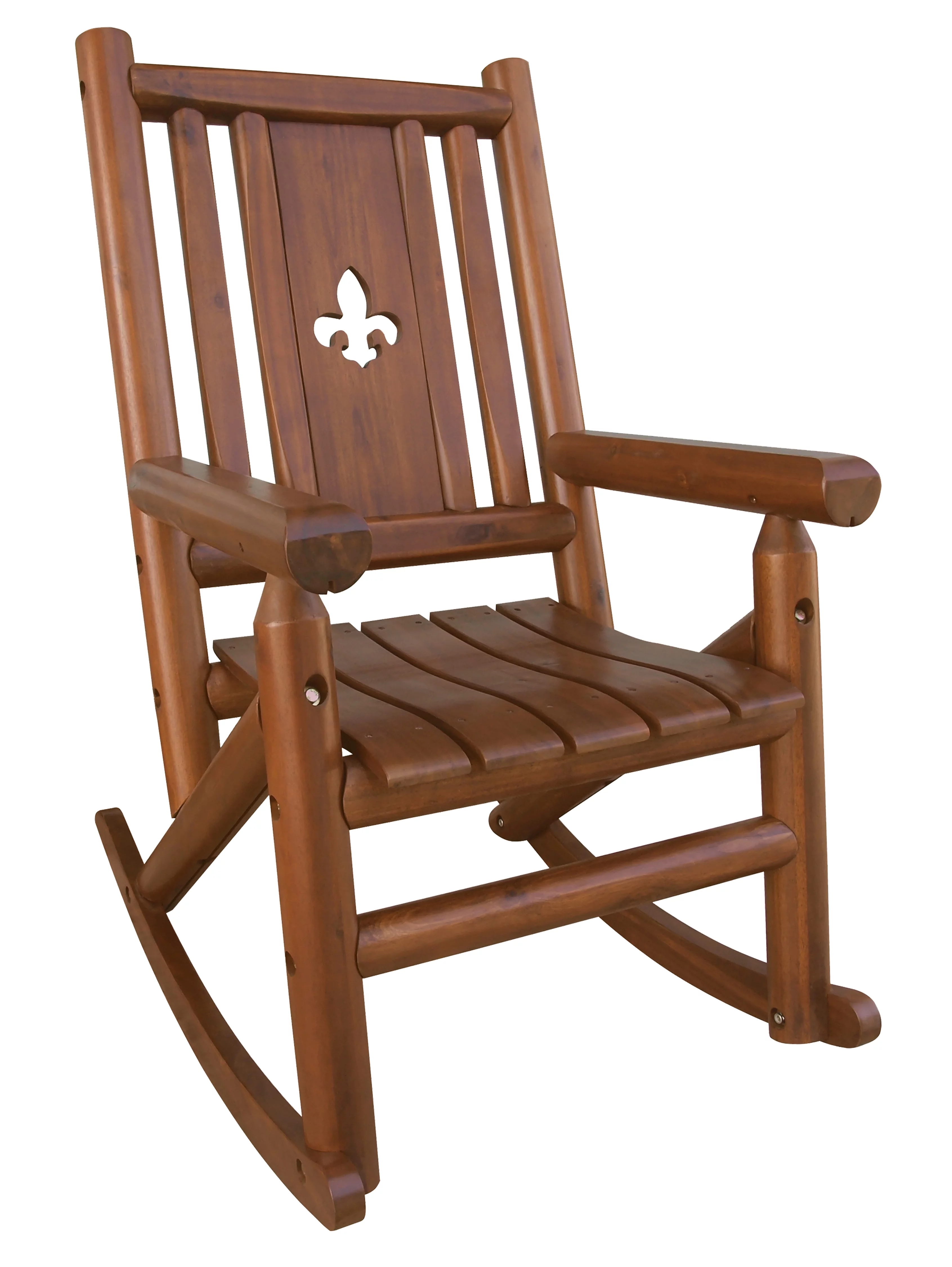 Leigh Country TX 36003 Amber-Log Fleur-De-Lis Adult Wood Outdoor Patio Rocking Chair - Brown