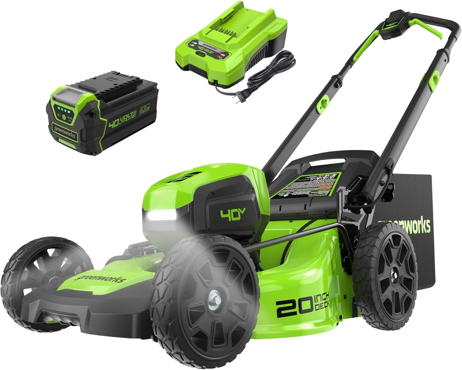 Greenworks 40V 20" Brushless Push Mower, 4.0Ah Battery (Aluminum Handles + Light)