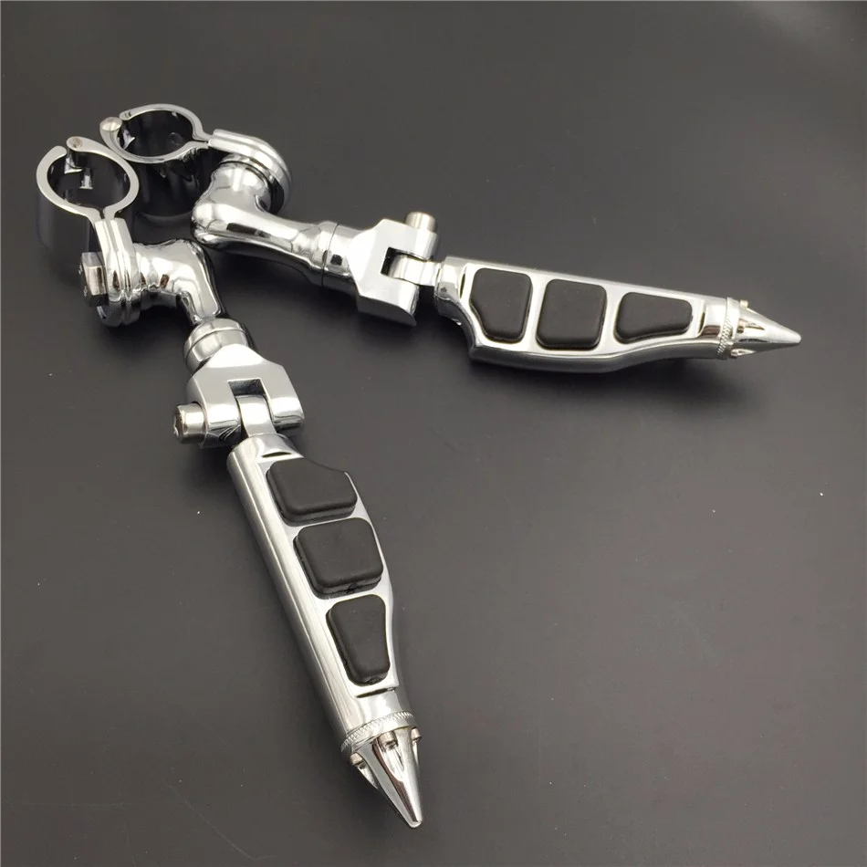 HTT-MOTOR Chrome Peg Short Angled Mounting Kit with Stiletto Shape Foot Peg Footrest For 1-1/4 inch (1.25")Front Engine Guard Frame Tube Iron 883