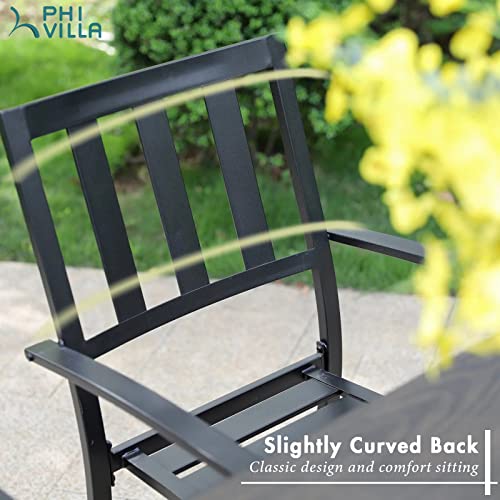 PHI VILLA Stackable Wrought Iron Patio Dining Chairs - Set of 2 Black Outdoor Chair Bistro Metal Chairs, Support 300 LBS