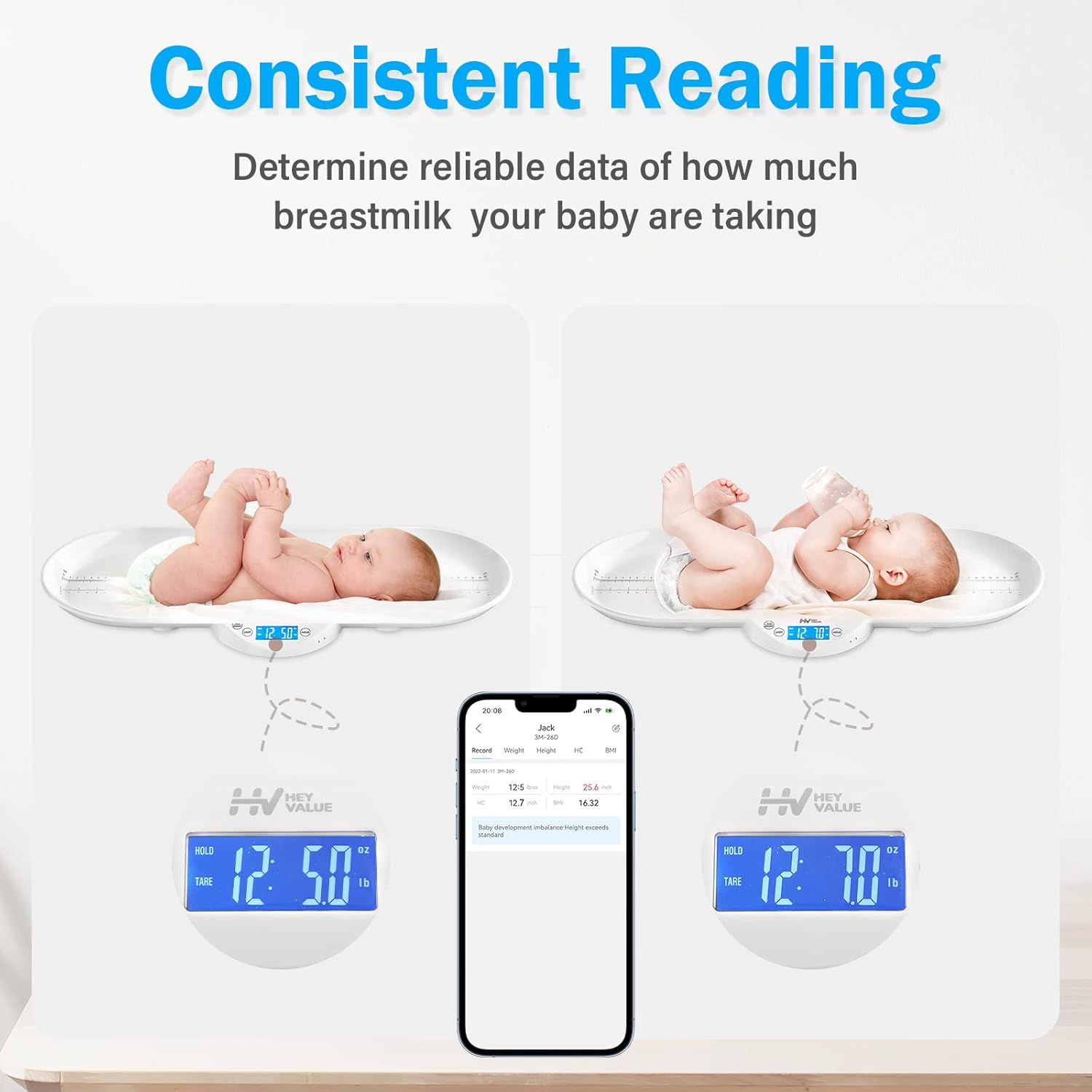 Smart Baby Scale, Pet Scale, Toddler Scale with App, Digital Weighing Scale for Newborn Infant Toddler Cat Puppy Animals with Auto Hold Function