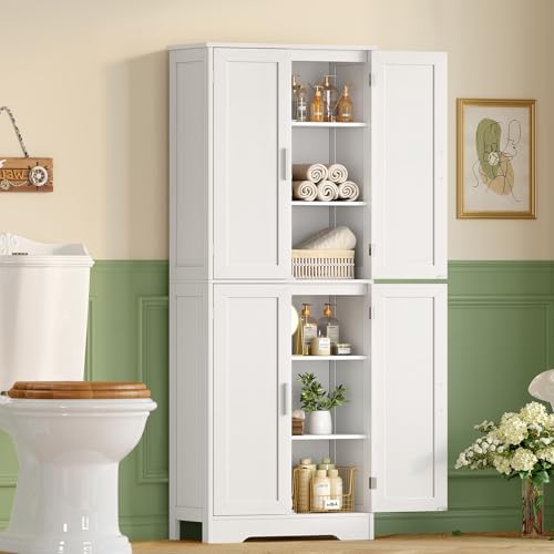 67” Storage Cabinet, Kitchen Pantry Cabinet with 4 Doors and 2 Adjustable Shelves, Cupboard, Tall Bathroom Cabinets for Dining Room, Living Room