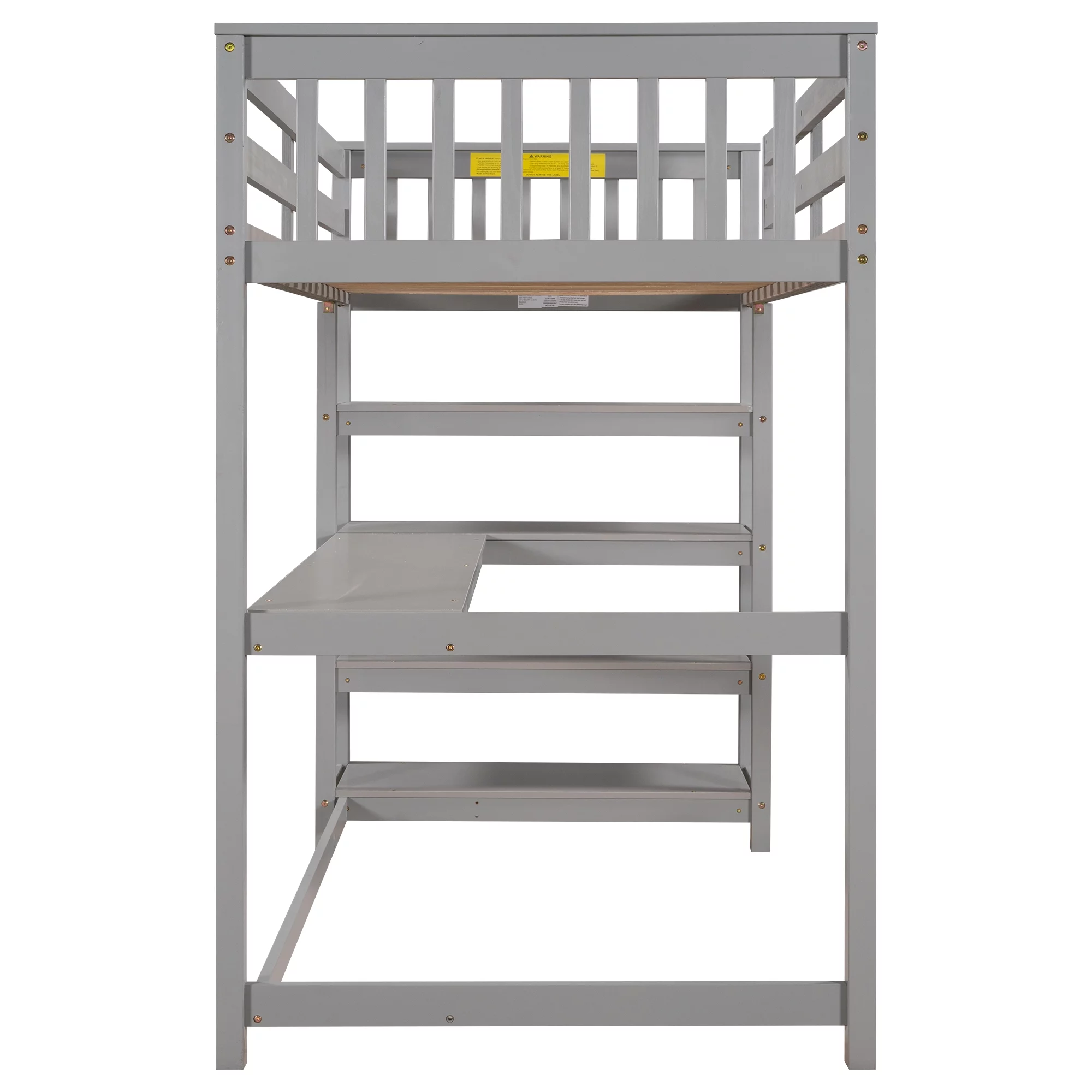 Euroco Twin Size Loft Bed with Built-in Desk and Shelves for Kids Teens Adults, Gray