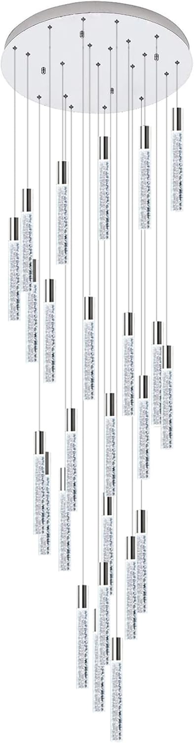 H118 24-Lights High Ceiling Chandelier Silver Chrome Light Modern Dimmable Light Fixtures Foyer Chandelier Light Pendant Lighting Ceiling Crytstal