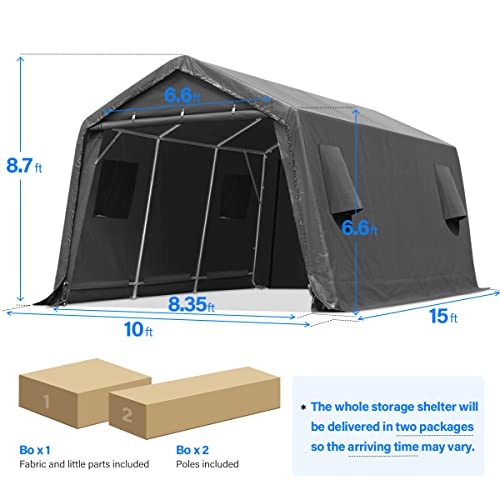 ADVANCE OUTDOOR 10x10 ft Heavy Duty Outdoor Patio Portable Canopy Storage Shelter Shed Carport with 2 Roll up Zipper Doors & Vents for Snowmobile