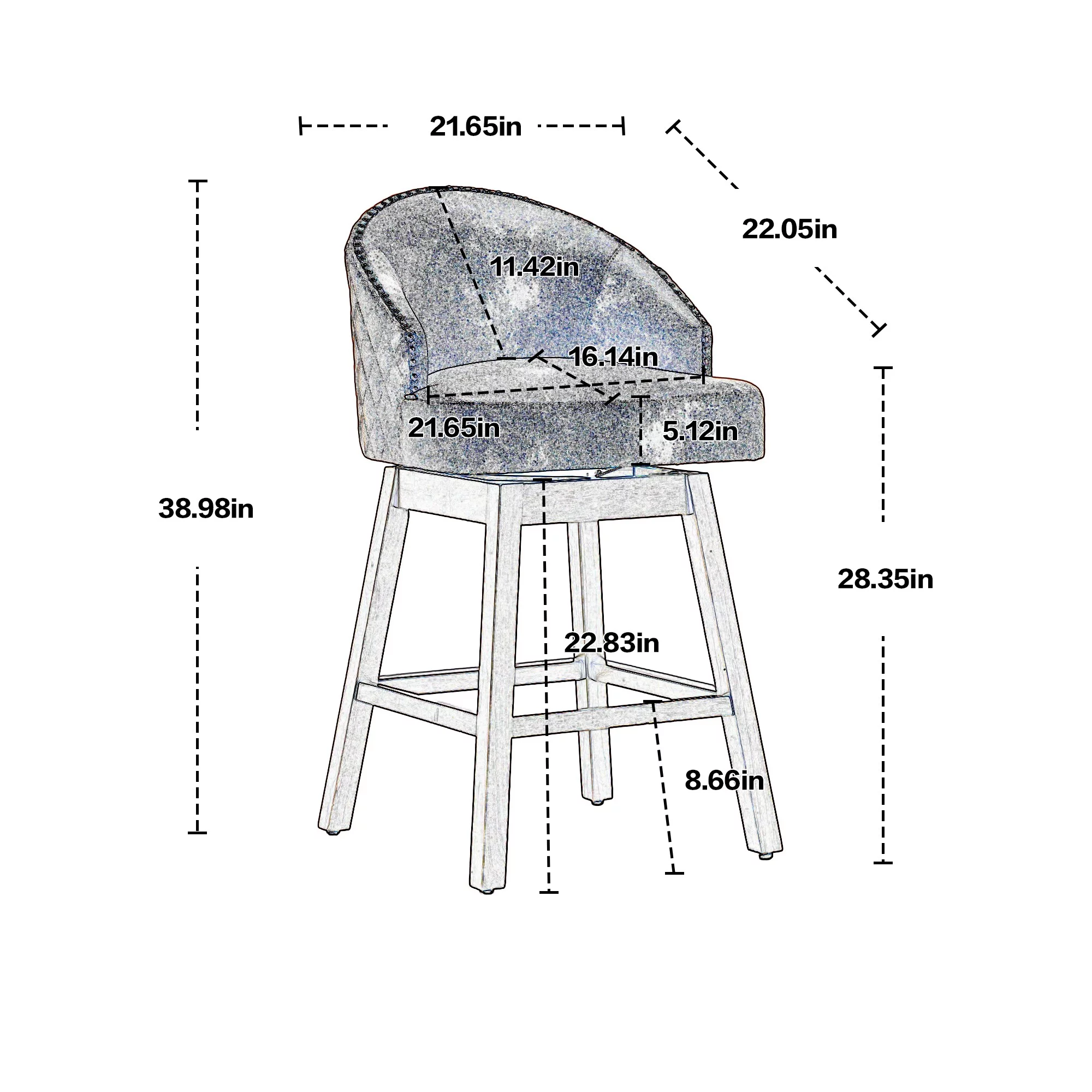 360 Degree Swivel Bar Stools, Counter Height Barstools, Modern Upholstered Bar Stools with Nailhead Trim Bar Chairs, 27 Inch Kitchen Island Bar Chair