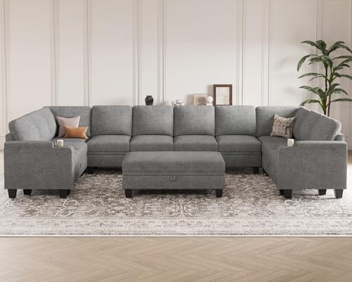 Belffin Modular Sectional Sofa Couch with Storage U Shape Convertible Corner Couches for Living Room Dark Grey Couch
